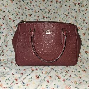Coach Medium Wine\Maroon Leather Handbag Signature Coach W/ Gold Hang Tag